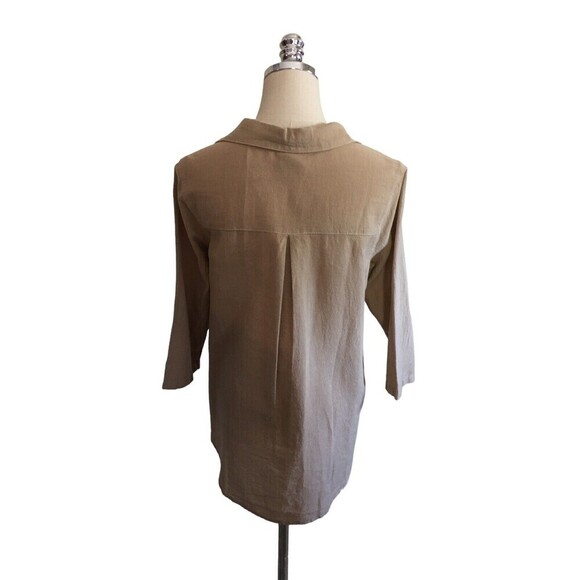 Click Color Me Cotton Top Women's Size Medium Tan 3/4 Sleeve Button Up - Picture 2 of 7